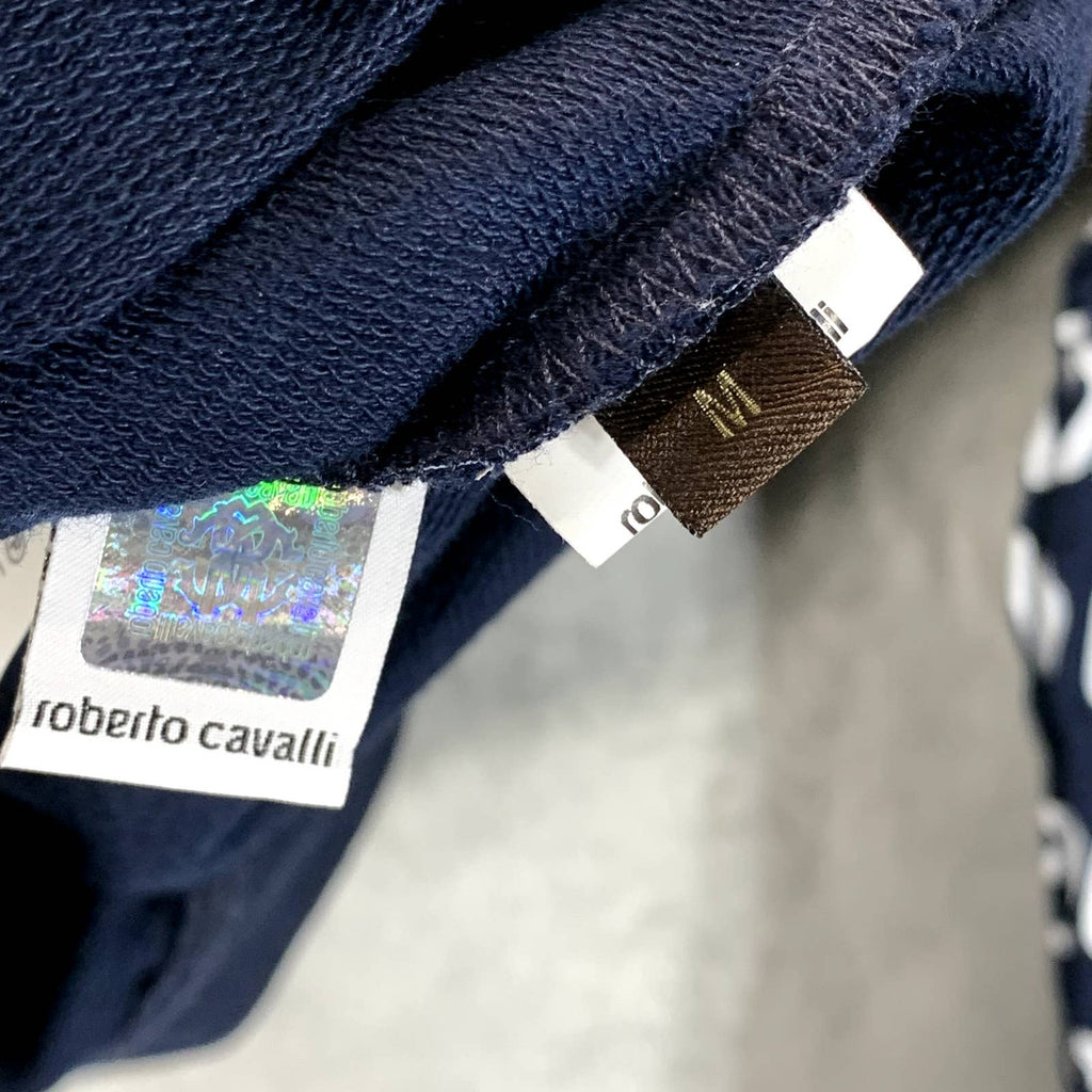 ROBERTO CAVALLI Men's Navy Logo Print Allover Crewneck Pullover Sweatshirt SZ M