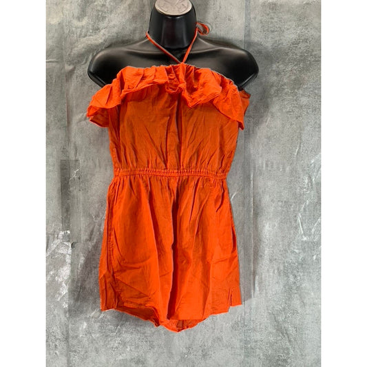 J.CREW Women's Orange Ruffle Sleeveless Pull-On Romper SZ XS