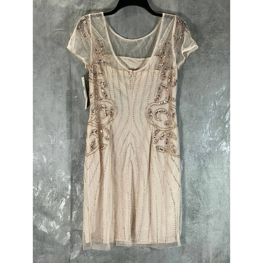 PAPELL STUDIO By ADRIANNA PAPELL Women's Flaxen Illusion Beaded Mini Dress SZ 6