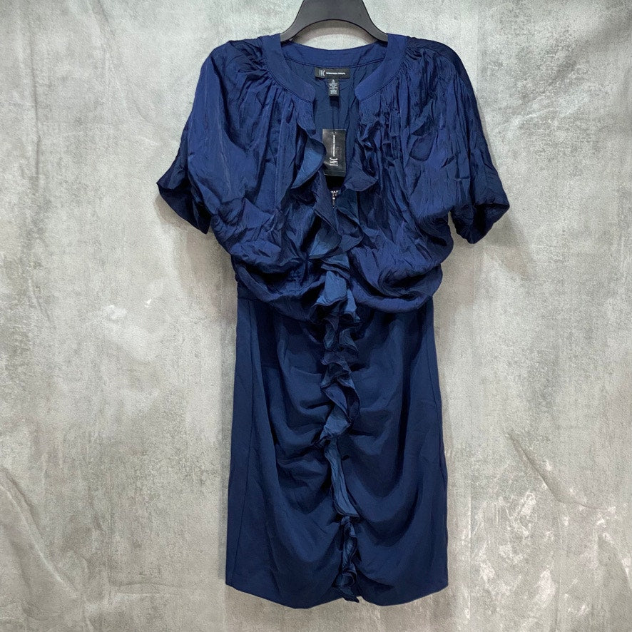 INC International Concepts Blue Ruffle Drape Zip-Up Dress SZ M