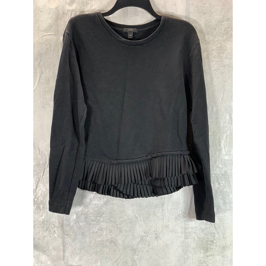 J.CREW Factory Women's Black Crewneck Ruffle-Hem Long Sleeve Sweatshirt SZ S