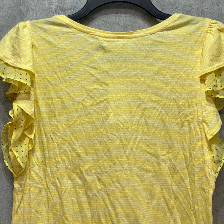 MAISON JULES Yellow Striped Flutter Sleeve Knit Top SZ M