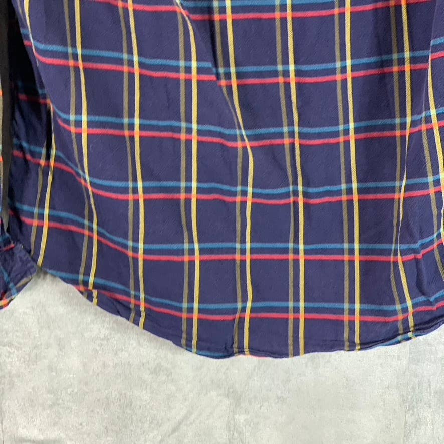 J.CREW Men's Navy Windowpane Cotton Button-Up Long-Sleeve Oxford Shirt SZ M