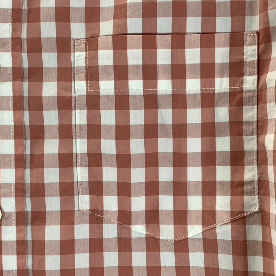 TAILOR VINTAGE Men's Orange/White Gingham Performance Stretch Shirt SZ M
