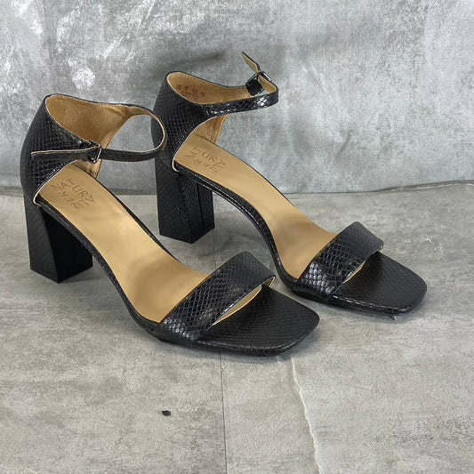 NATURALIZER Women's Black Snake Rayner Ankle-Strap Block-Heel Sandals SZ 11