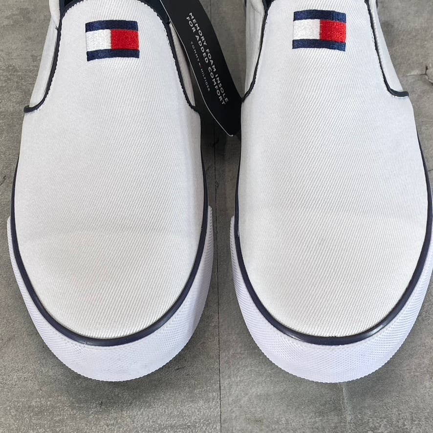 TOMMY HILFIGER Men's White Canvas Roaklyn Twin Gore Slip-On Sneakers SZ 9.5