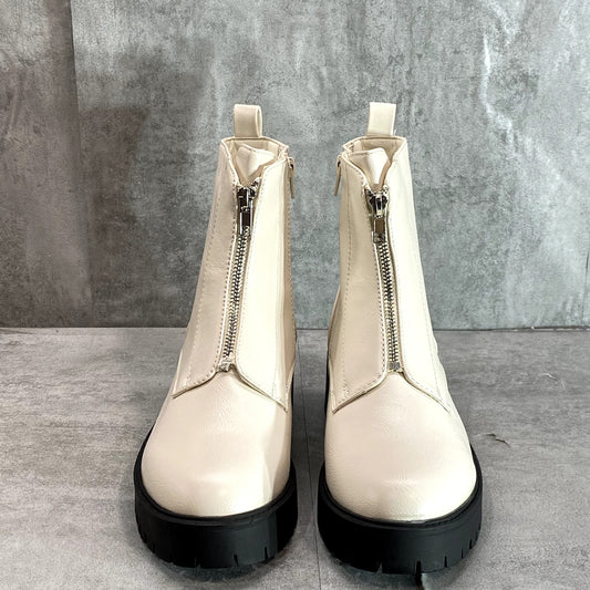 NEW YORK & COMPANY Women's White Allie Lug Sole Zip-Up Block Heel Boots SZ 10