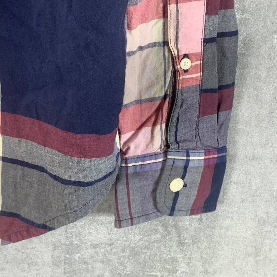 ABERCROMBIE & FITCH Men's Navy/Pink Madras Large Check Button-Up Shirt SZ M