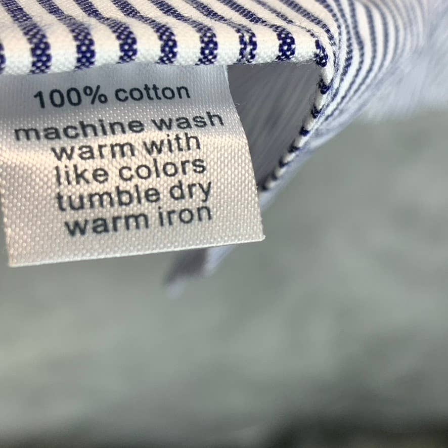 PAUL FREDRICK Men's Blue Pinstripe Button-Up Long-Sleeve Dress Shirt SZ 15.5-32