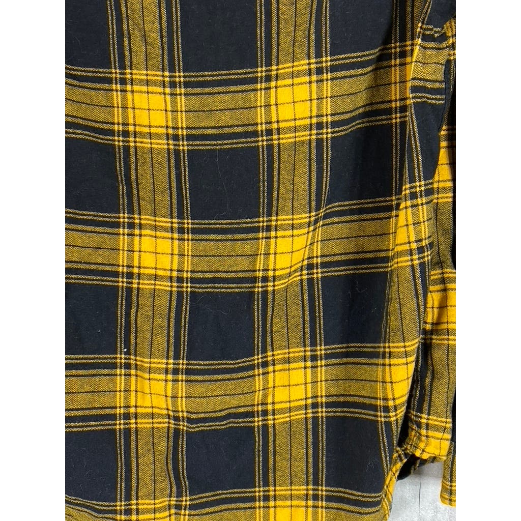 GOODFELLOW & CO Men's Black/Yellow Plaid Standard Fit Button-Up Shirt SZ S