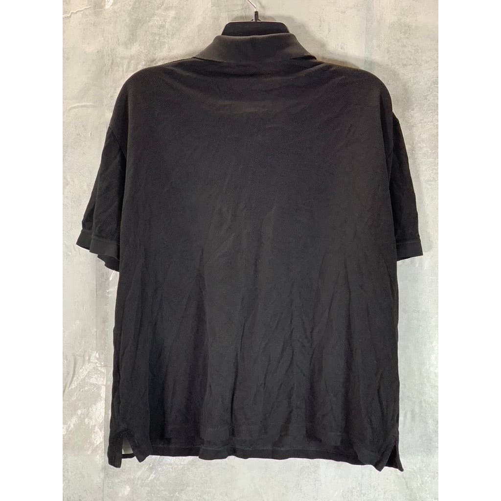 ERMENEGILDO ZEGNA Men's Black Textured Silk Blend Short-Sleeve Polo Shirt SZ L