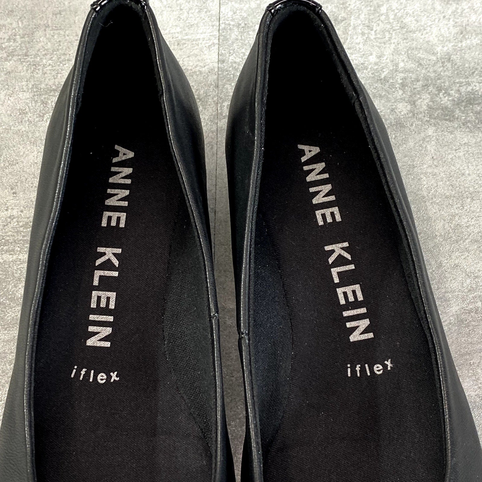 ANNE KLEIN Women's Black Leather iFlex Maysel Slip-On Square-Toe Wedge Flats SZ 7.5