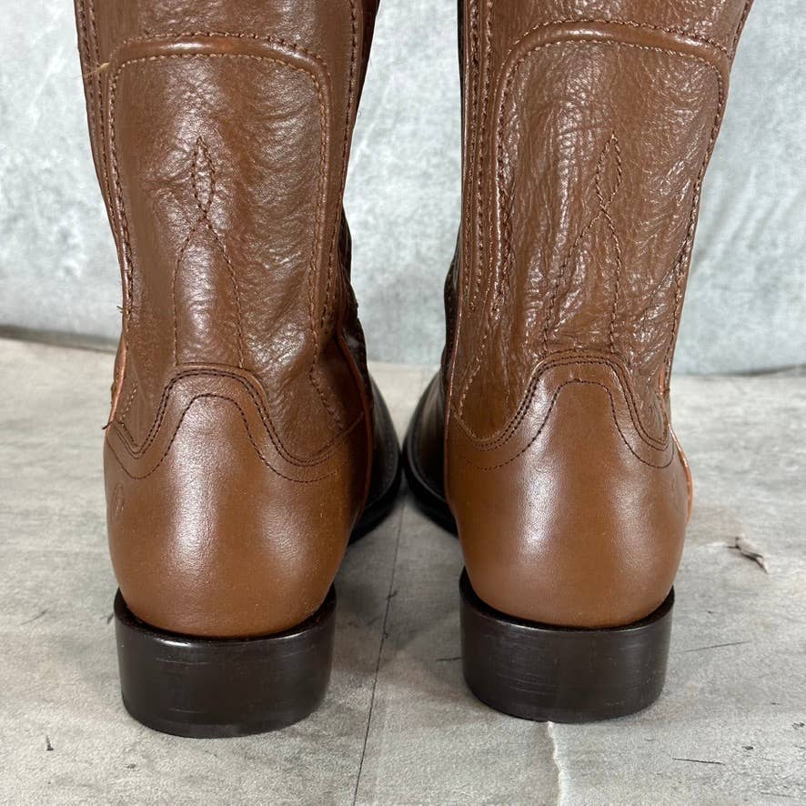DINGO Men's Brown Leather Montana Almond-Toe Block-Heel Western Boots SZ 8.5