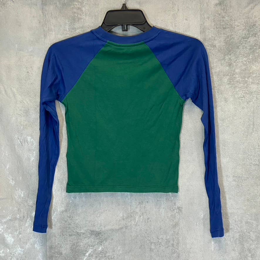 TOPSHOP Women's Green-Navy Nevada Baseball Graphic Crewneck Crop Top SZ 6