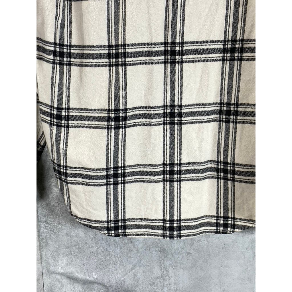 ABERCROMBIE & FITCH Men's Cream/Black Plaid Flannel Button-Up Shirt SZ L