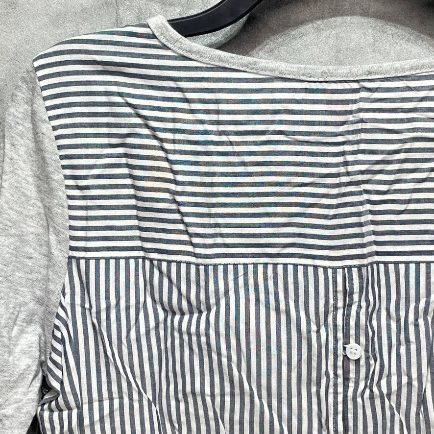 VINCE CAMUTO Grey Heather Scoop Neck Striped Button Back Long Sleeve Pullover Top SZ XS