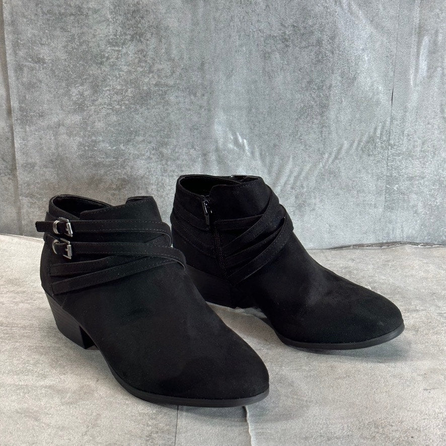 STYLE & CO Women's Wide Black Micro Willoww Block Heel Almond-Toe Booties SZ8.5W