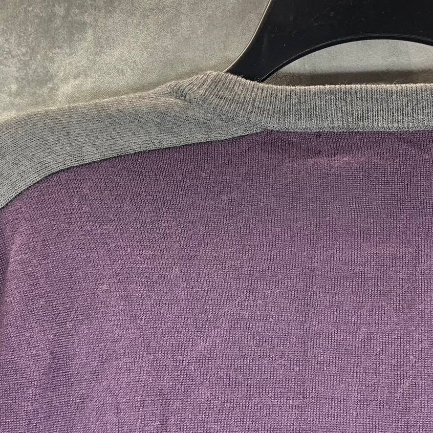 MICHAEL KORS Men's Wine/Grey Colorblock Stripe Crewneck Pullover Sweater SZ S