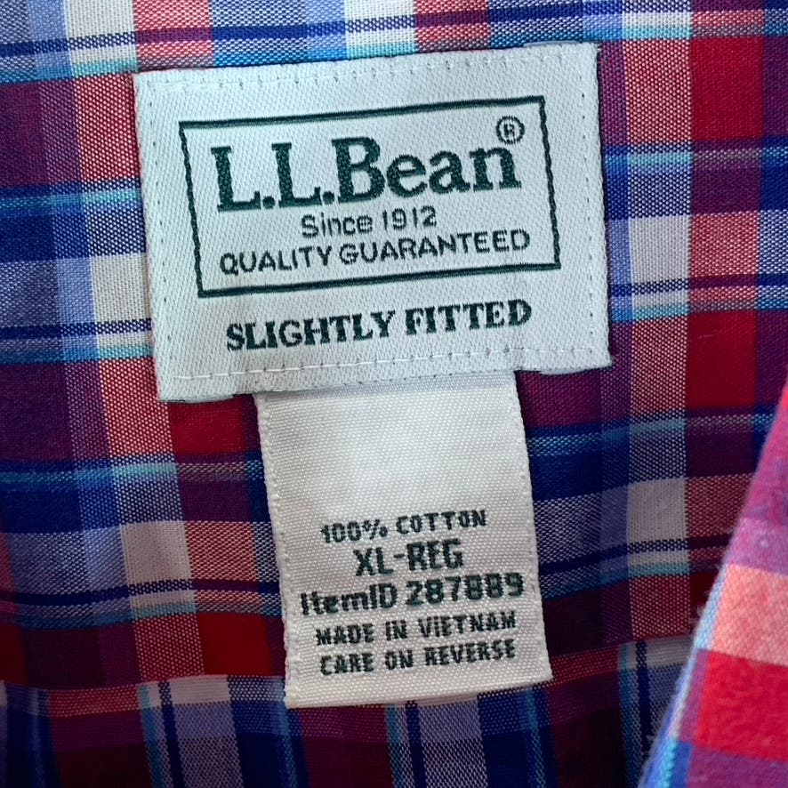 L.L. BEAN Men's Red/Blue Slightly Fitted Button-Up Long Sleeve Shirt SZ XL