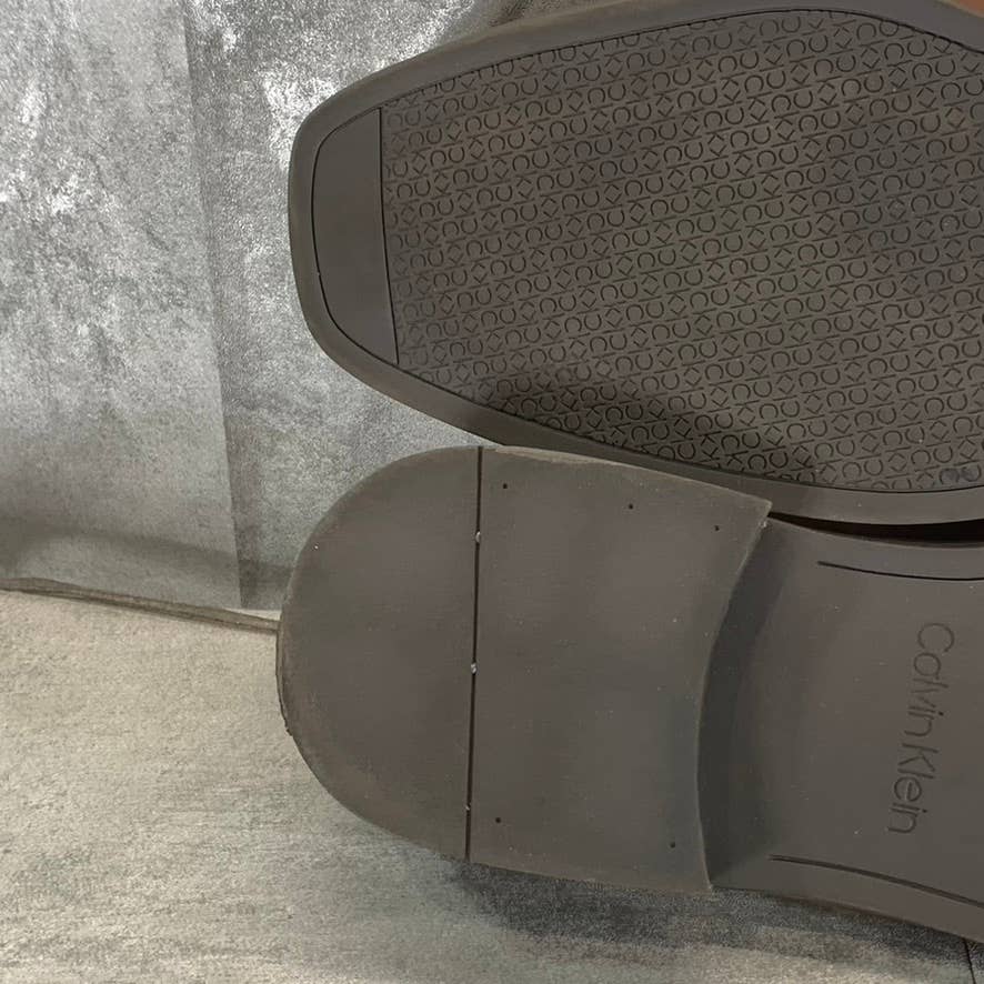 CALVIN KLEIN Men's Dark Tan Leather Malcome Slip-On Casual Loafers SZ 9.5