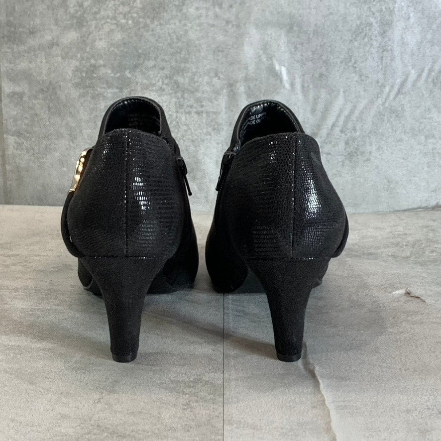 KAREN SCOTT Women's Black Microsuede Melanni Almond-Toe Slip-On Booties SZ 8