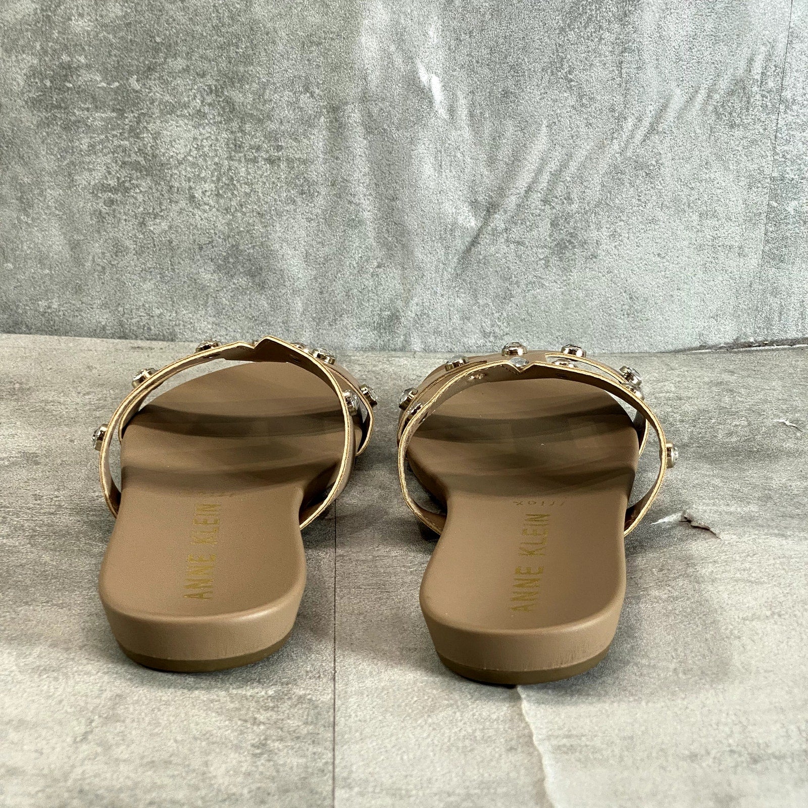 ANNE KLEIN Women's Natural Gold Studded Akely Slide Sandals SZ 8