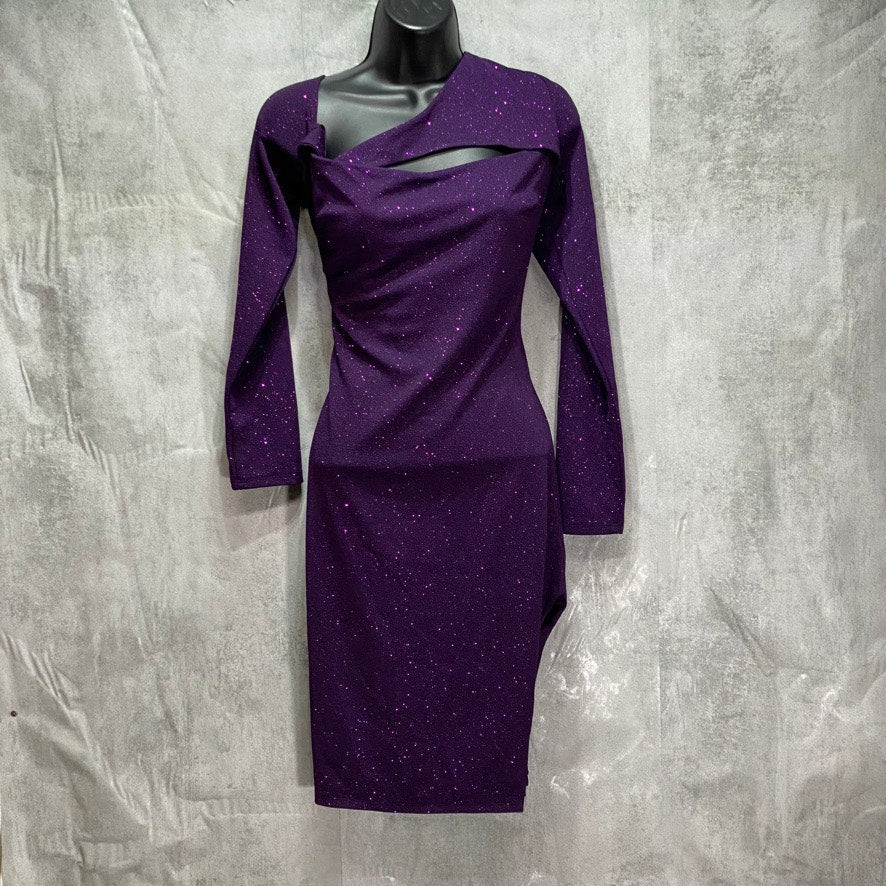 CITY STUDIO Junior's Purple Glitter Asymmetrical Long-Sleeve Cutout Bust Mini Dress SZ XL