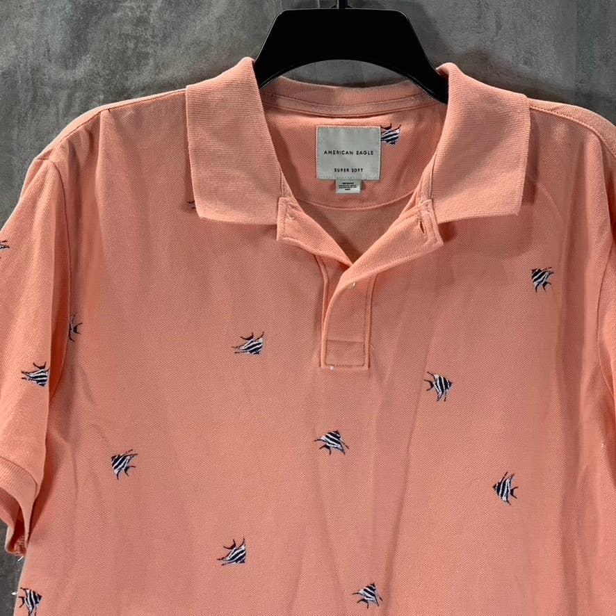 AMERICAN EAGLE AE Men's Coral Super Soft Printed Short Sleeve Polo Shirt SZ M