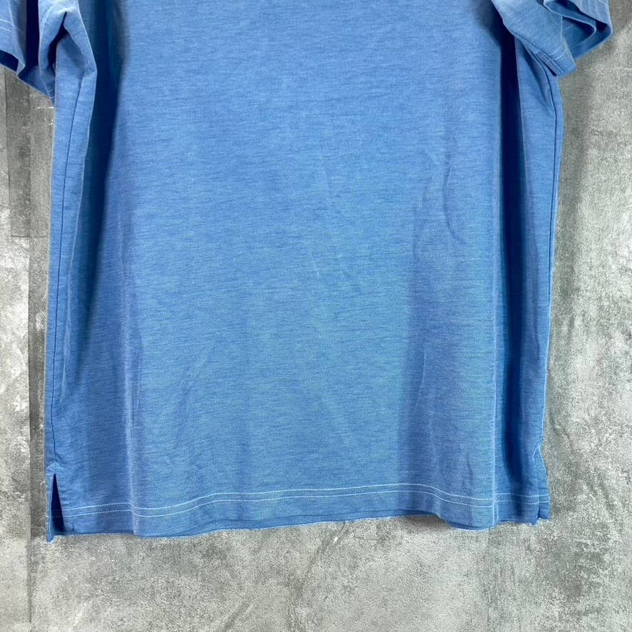 TRAVIS MATHEW Men's Blue Heathered Short-Sleeve Pima Polo Shirt SZ L