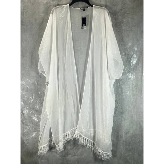 INC INTERNATIONAL CONCEPTS Women's White Open-Front Fringe Kimono Coverup SZ OS