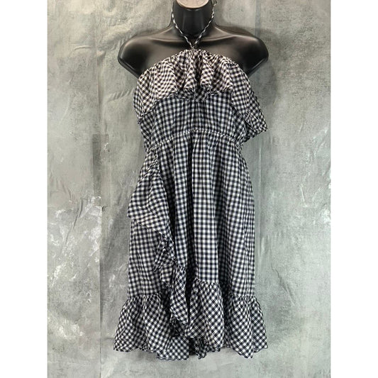 J.CREW Women's Black/White Gingham Ruffle Strapless Dress SZ M