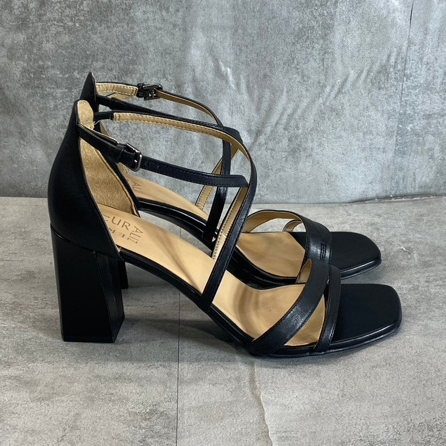 NATURALIZER Women's Black Tiff Square-Toe Block-Heel Ankle Strap Dress Sandals