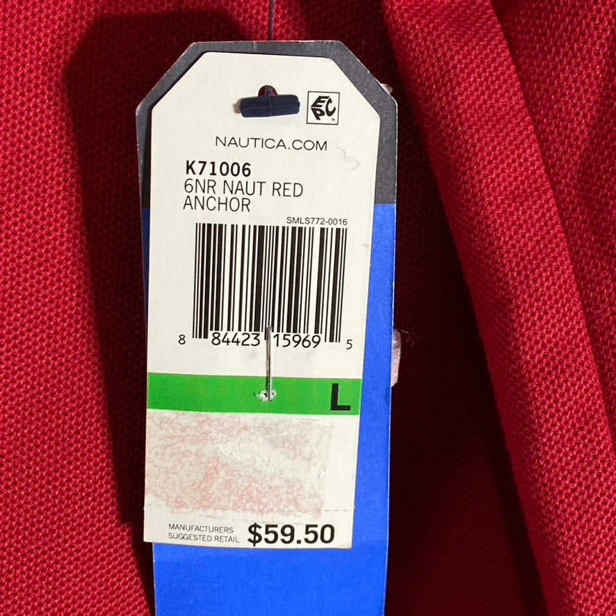 NAUTICA Men's Red Slim-Fit Performance Deck Short Sleeve Polo SZ L