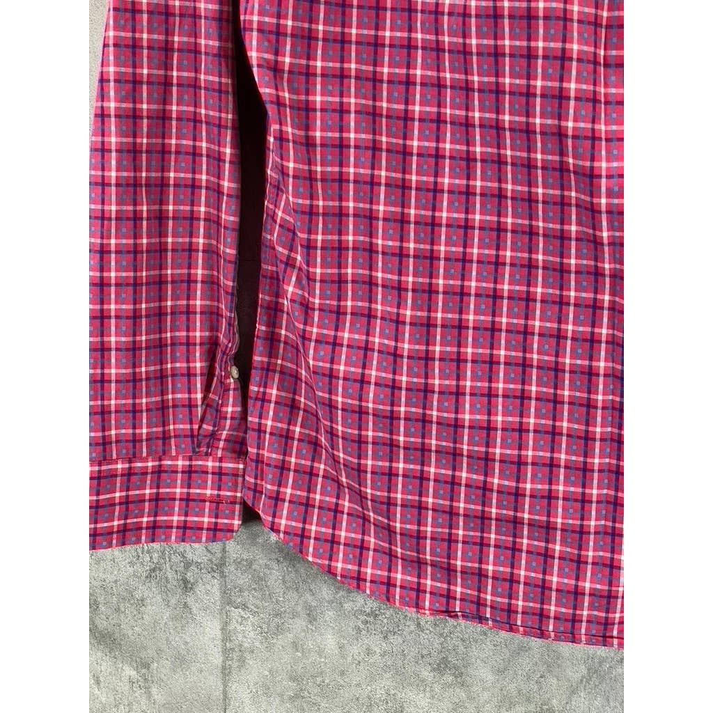 CLUB MONACO Men's Red Plaid Slim-Fit Button-Up Long-Sleeve Shirt SZ M