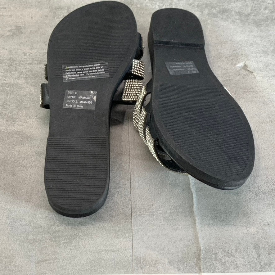 OLIVIA MILLER Women's Black Saltspring Rhinestone Embellished Strap Sandals SZ 8