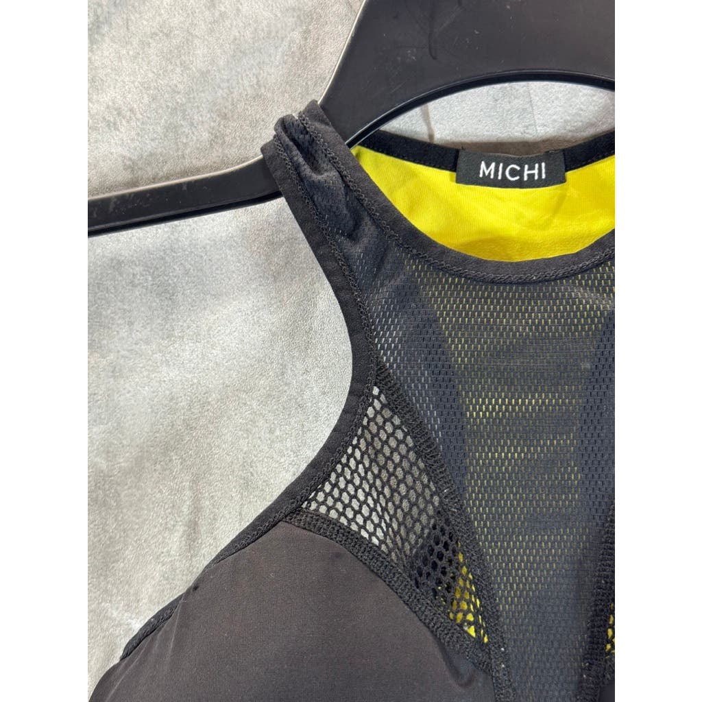 MICHI Women's Black/Yellow Mesh Racerback Sports Bra SZ S