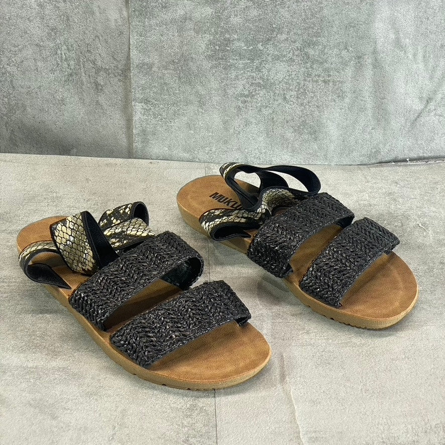 MUK LUKS Women's Black Snake Embossed About Me Ankle-Strap Slide Sandals SZ 7