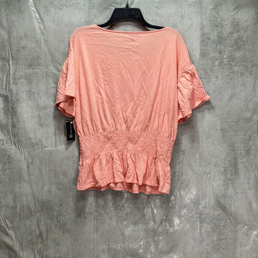 INC INTERNATIONAL CONCEPTS Mango Beach Smocked Waist Crewneck Short Sleeve Top SZ XL