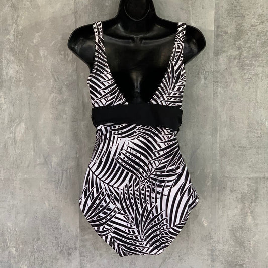 TOMMY BAHAMA Black White Island Sculpt V-Neck Faux Wrap One-Piece Bathing Suit SZ 6