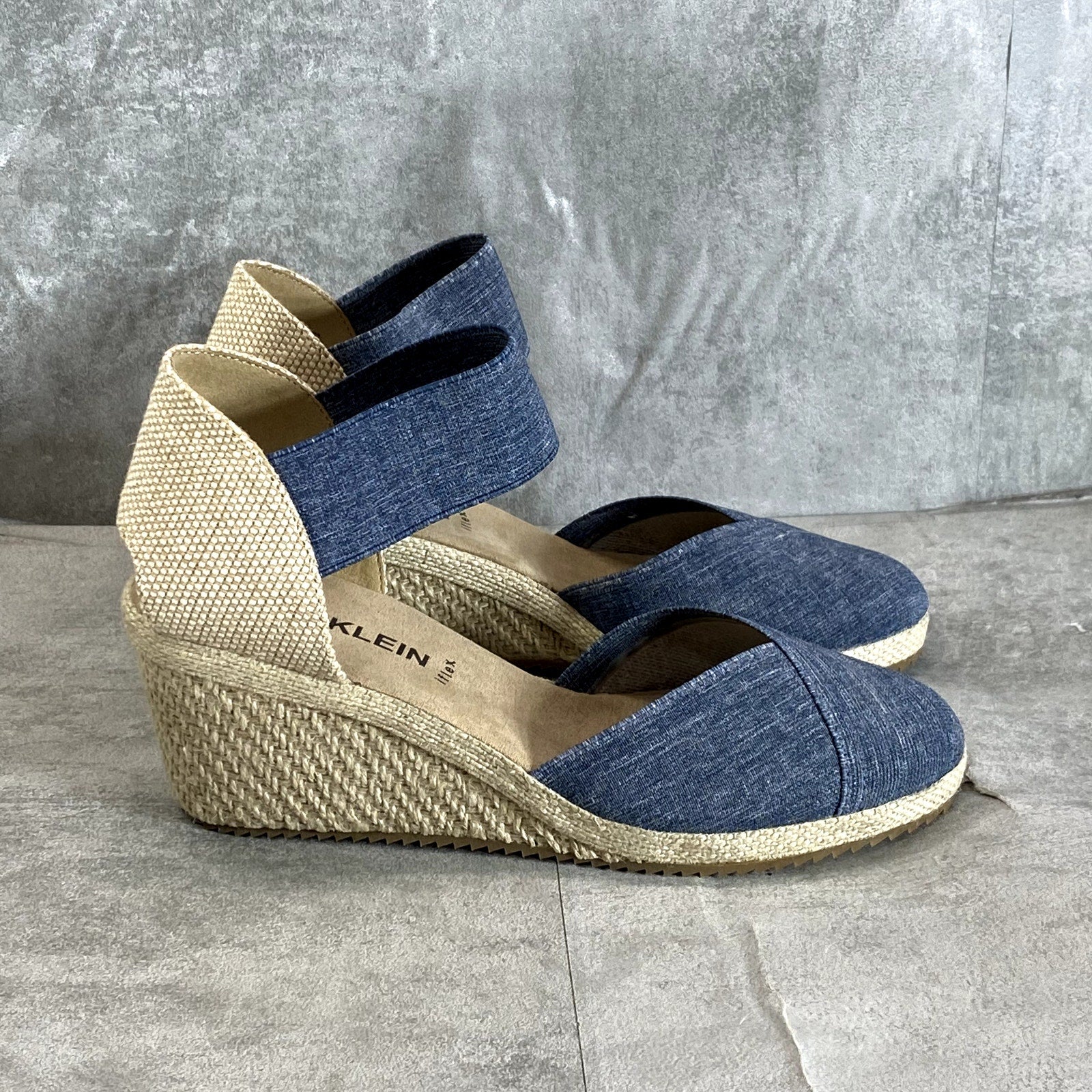 ANNE KLEIN Women's Denim Zoey Closed-Toe Slip-On Espadrille Wedge Sandals SZ 8