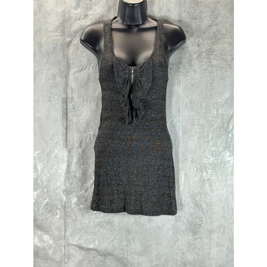 ELLA MOSS Women's Charcoal Ruffle Half-Zip Tank Mini Dress SZ S