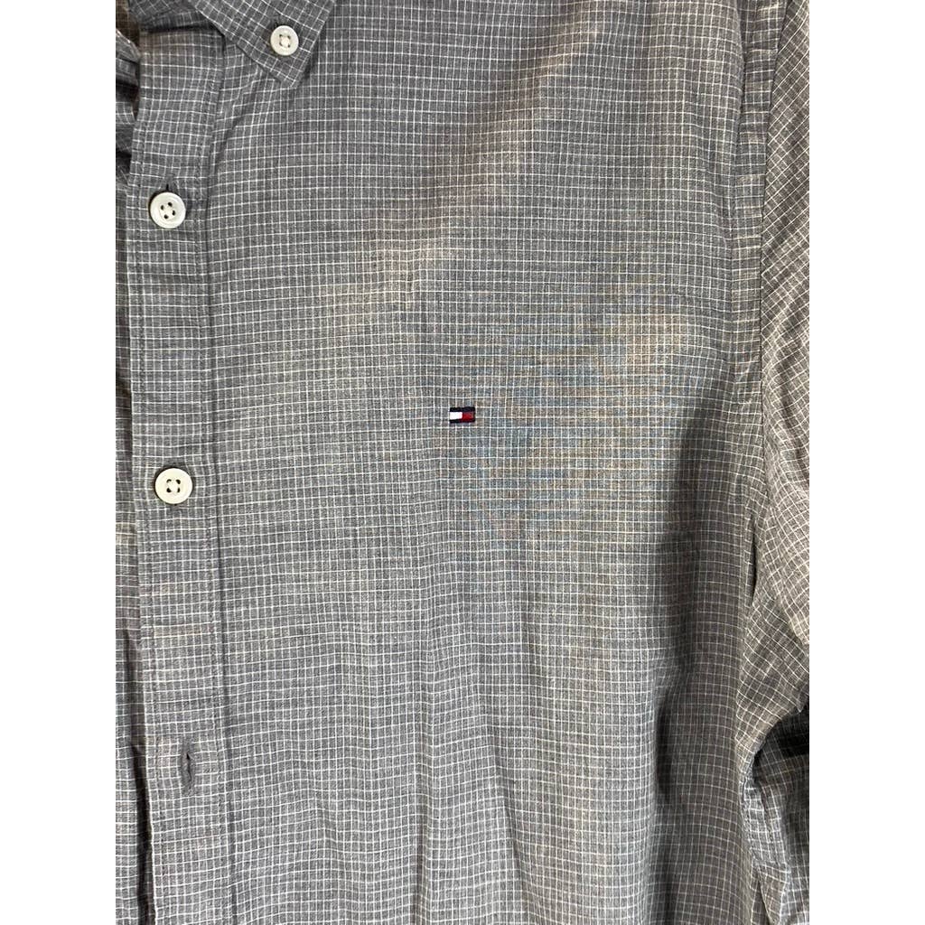 TOMMY HILFIGER Men's Gray Gingham New York Fit Button-Up Long Sleeve Shirt SZ M