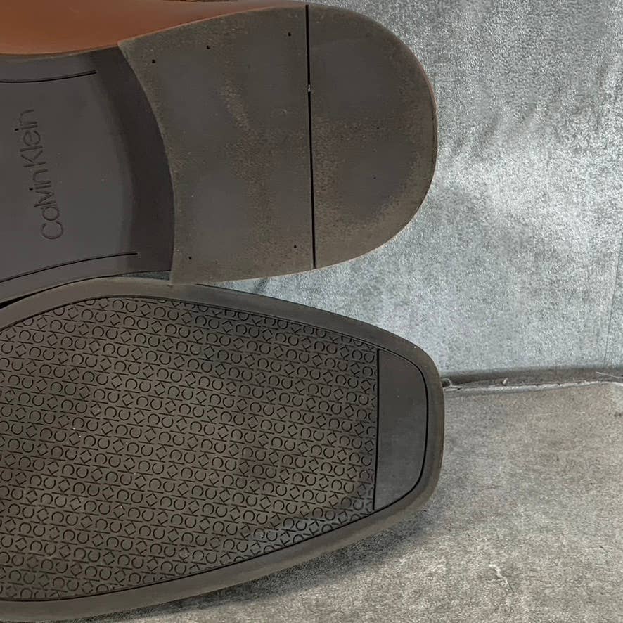 CALVIN KLEIN Men's Dark Tan Leather Malcome Slip-On Casual Loafers SZ 9.5