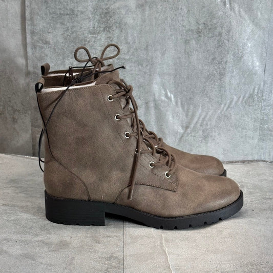 SUN+STONE Women's Taupe Frankiee Lug-Sole Block-Heel Combat Boots SZ 10