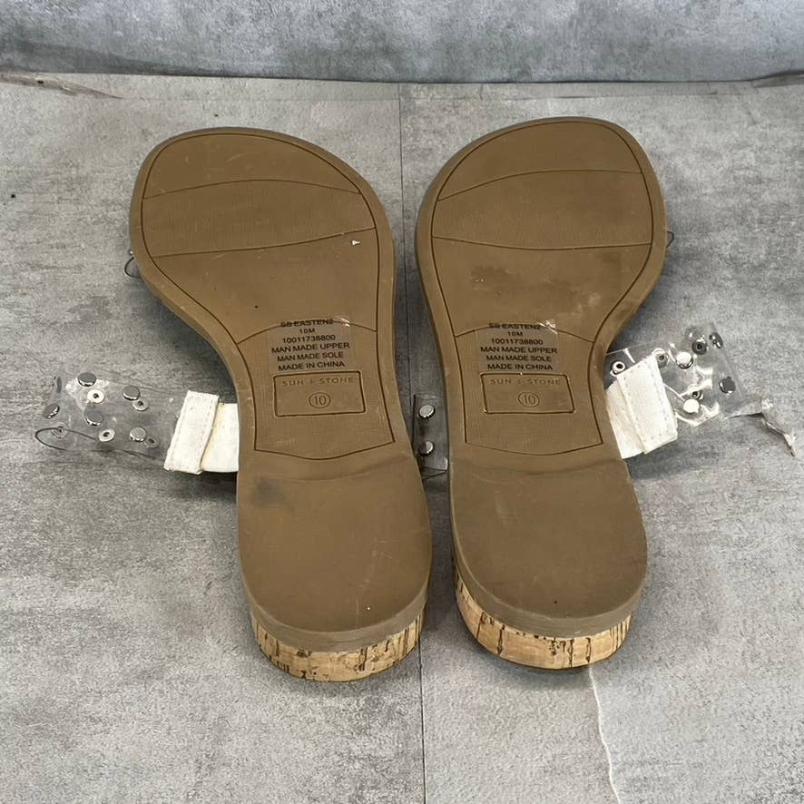 SUN+STONE Women's Clear Studded Easten 2 Slide-On Flat Sandals SZ 10