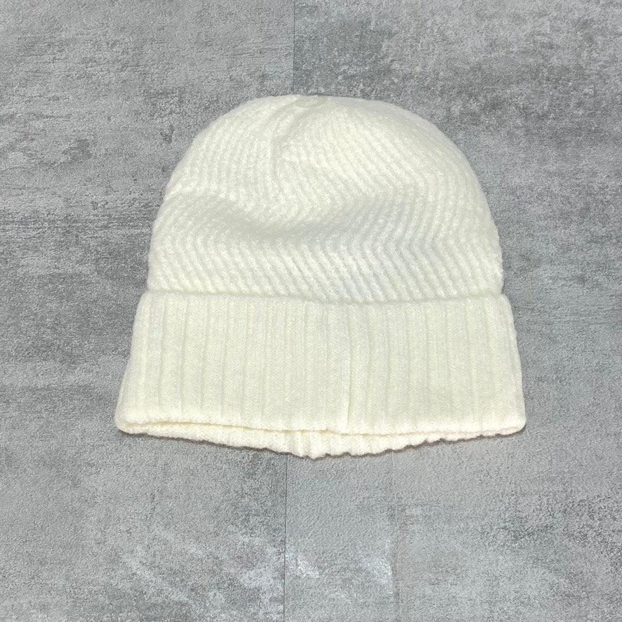 INC INTERNATIONAL CONCEPTS Ivory Chevron Knit & Ribbed Detail Beanie OS