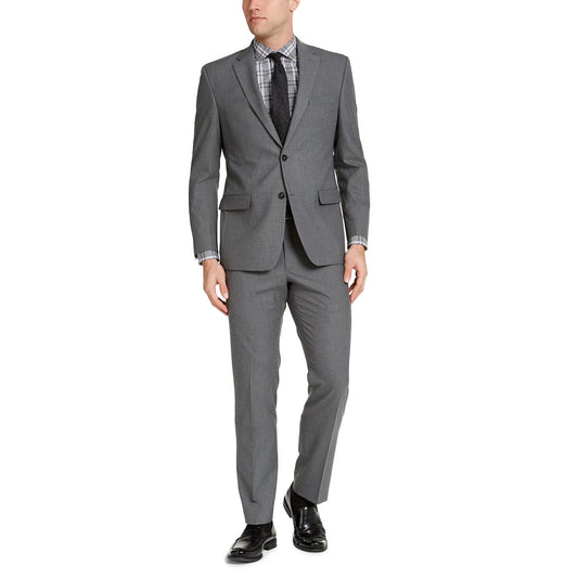 IZOD Long Solid Grey Classic-Fit Two-Button Flat Front Stretch Suit SZ 42L