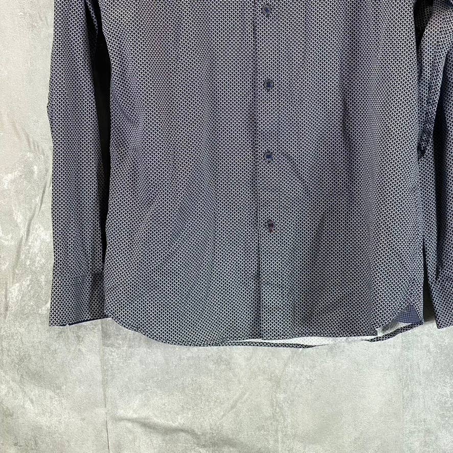 TED BAKER LONDON Men's Navy Printed Point-Collar Long-Sleeve Button-Up Shirt SZ4