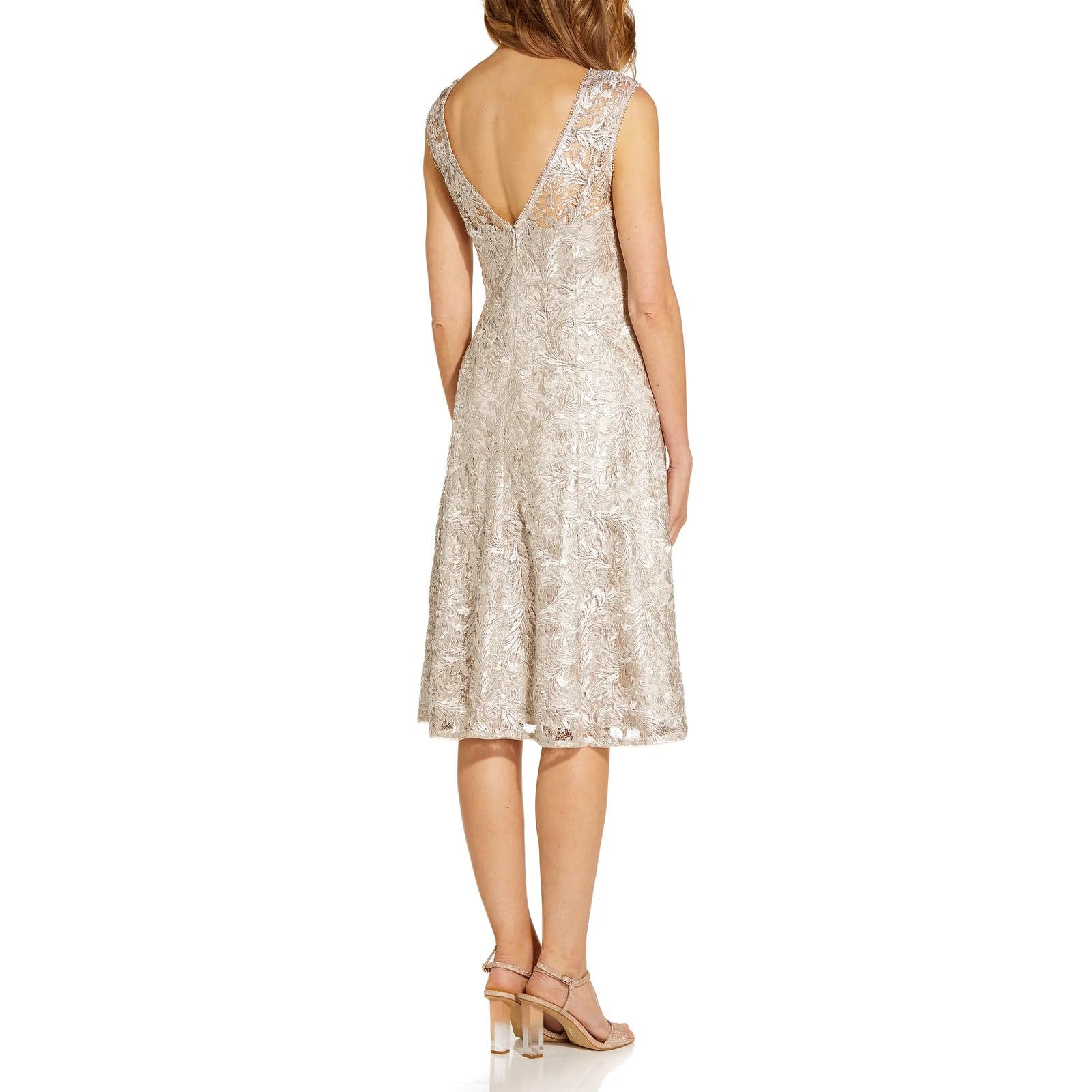 ADRIANNA PAPELL Women's Marble Embroidered Sequin Sleeveless Cocktail Dress