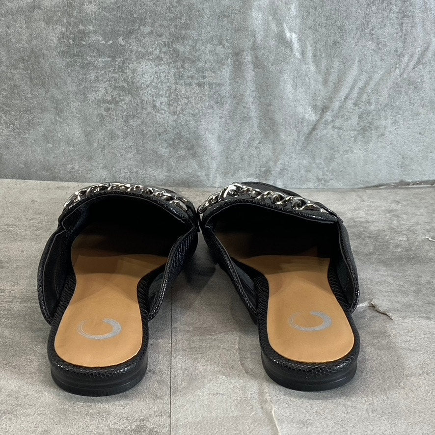 JOURNEE COLLECTION Women's Black Lizard Embossed Hazina Square-Toe Slip-On Mules